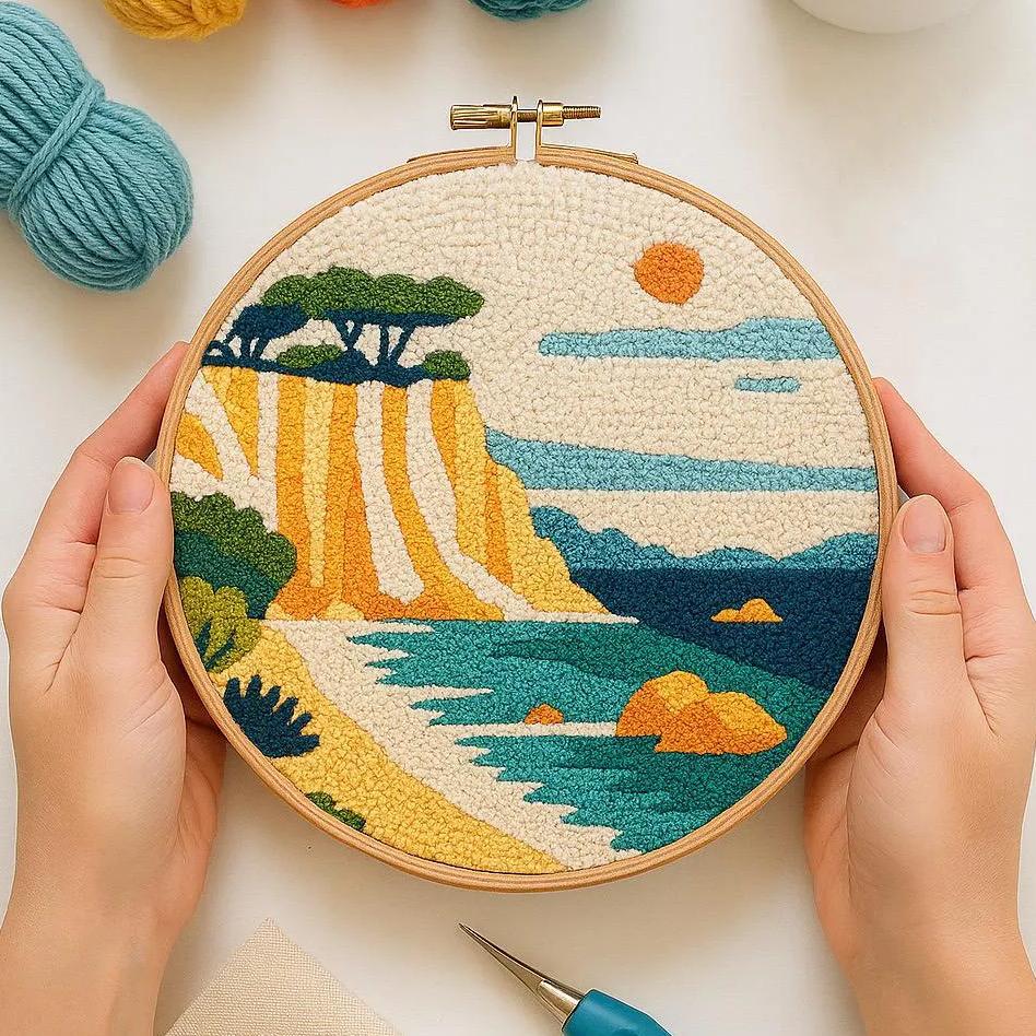Golden Falls Landscape Punch Needle Kit